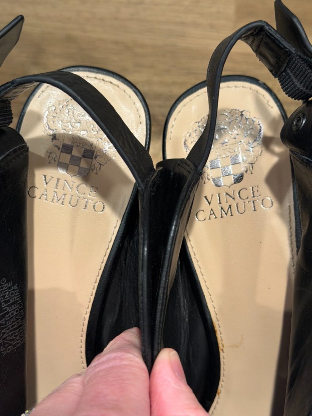 Vince Camuto Black Leather Open Toe Slingback Heels Size 9.5 - Picture 10 of 11